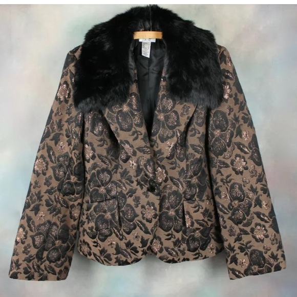 🖤 Cache Coat Faux Fur Neckline Floral Tapestry - Picture 3 of 8
